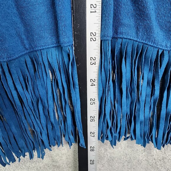 Womens Blue Terre Bleue Fringe Poncho Top Cowl Neck Kimono Sleeve Size XXL - Picture 7 of 8